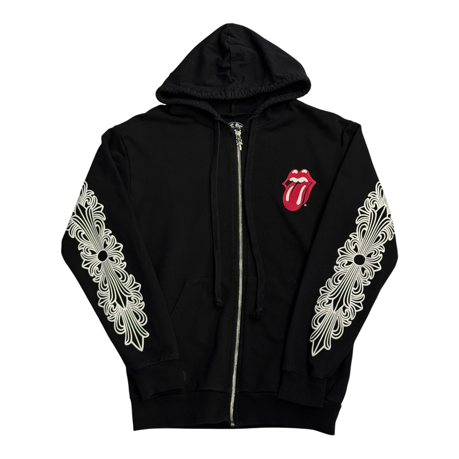 Chrome Hearts Vintage Rolling Stones Horseshoe Logo Zip Up Hoodie Black