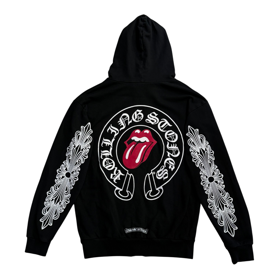 Chrome Hearts Vintage Rolling Stones Horseshoe Logo Zip Up Hoodie Black