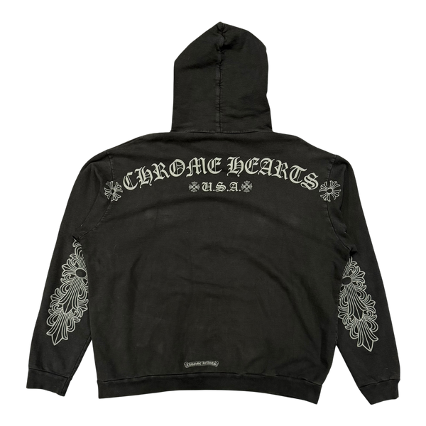 Chrome Hearts F&F Grey Floral Horseshoe Hoodie Black