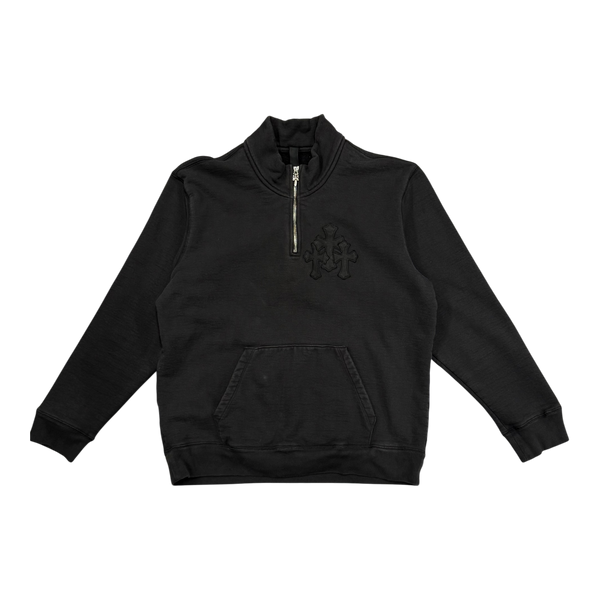 Chrome Hearts Paper Jam Leather Cross Patch Quarter Zip Black