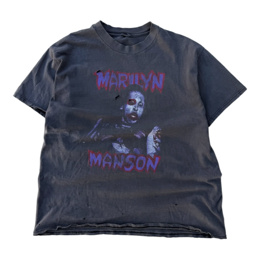 1996 Marilyn Manson Portrait Hand Sign T-Shirt Faded Black