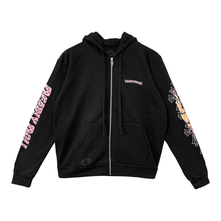 Chrome Hearts Deadly Doll Pink Cross Scroll Zip Up Hoodie