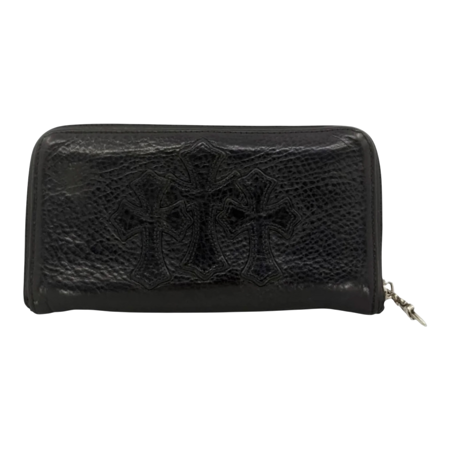 Chrome Hearts Triple Cross Leather Zip Wallet Black