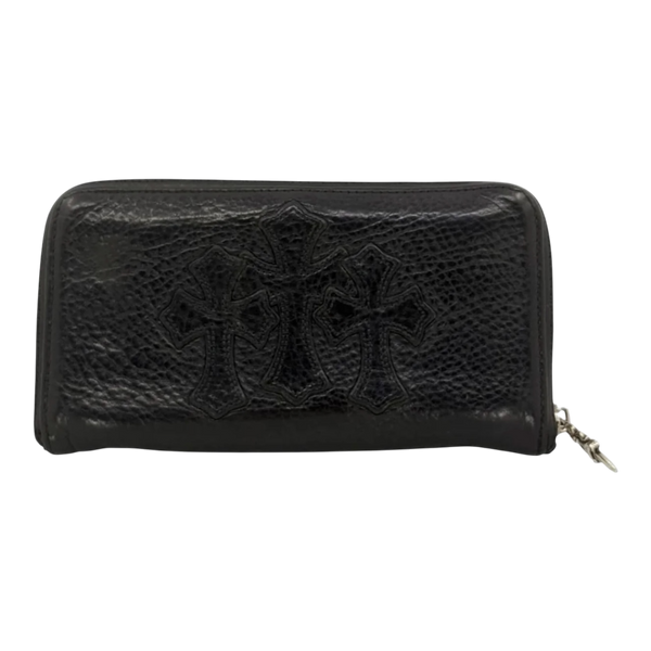 Chrome Hearts Triple Cross Leather Zip Wallet Black