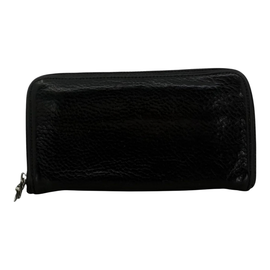 Chrome Hearts Triple Cross Leather Zip Wallet Black