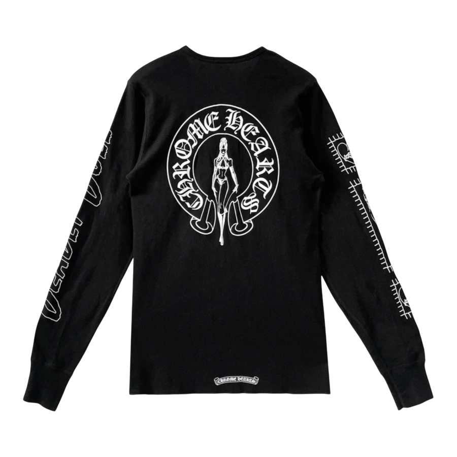 Chrome Hearts Deadly Doll Horseshoe Waffle Thermal Long Sleeve Tee Black