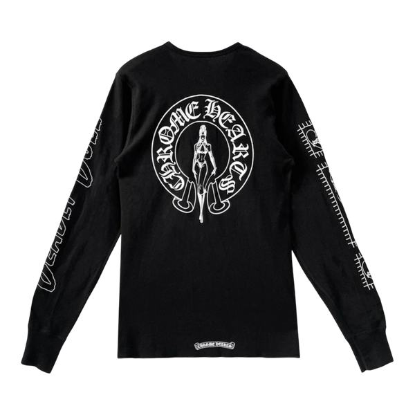 Chrome Hearts Deadly Doll Horseshoe Waffle Thermal Long Sleeve Tee Black