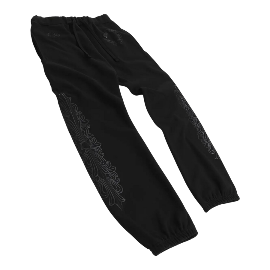 Chrome Hearts Black Horseshoe Floral Sweatpants