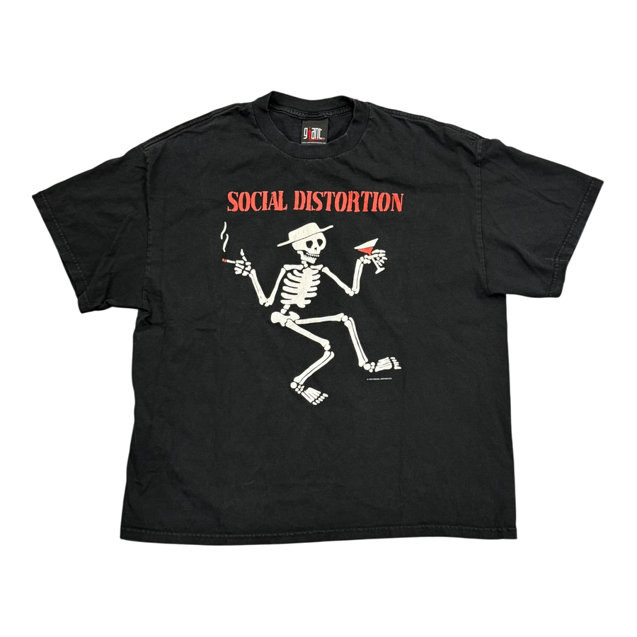 Vintage 1996 Social Distortion Skeleton T-Shirt Faded Black