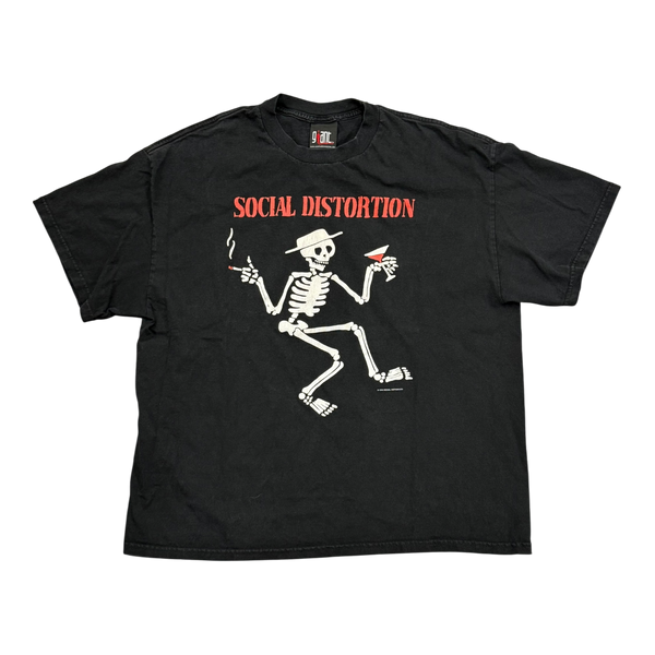 Vintage 1996 Social Distortion Skeleton T-Shirt Faded Black