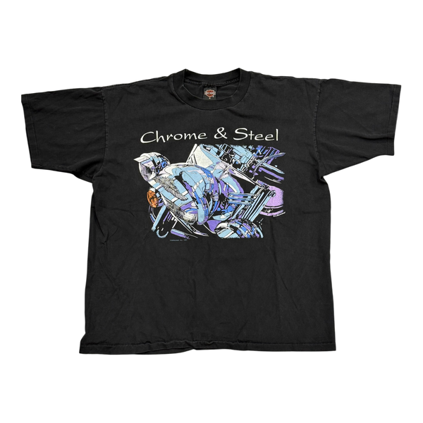 Vintage 1994 Harley Davidson Chrome & Steel T-Shirt Faded Black
