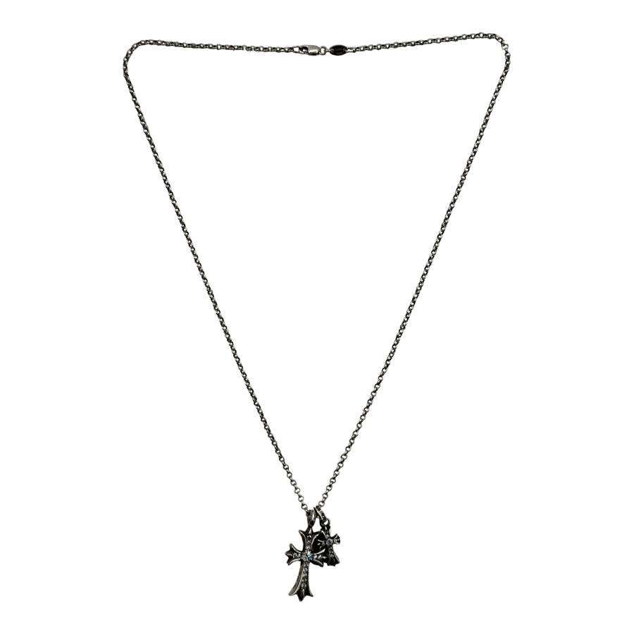 Chrome Hearts Tiny Fat Cross Baby Fat Cross Pave Diamond Roll Chain Necklace Set