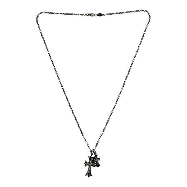 Chrome Hearts Tiny Fat Cross Baby Fat Cross Pave Diamond Roll Chain Necklace Set