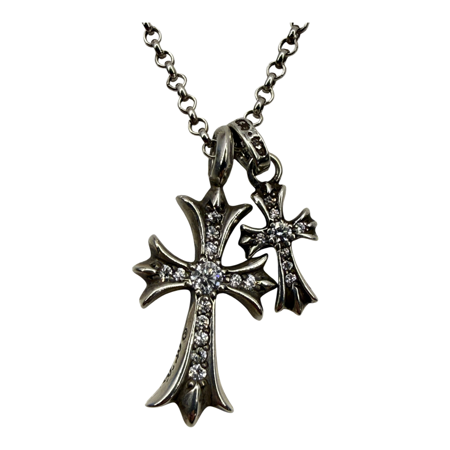 Chrome Hearts Tiny Fat Cross Baby Fat Cross Pave Diamond Roll Chain Necklace Set