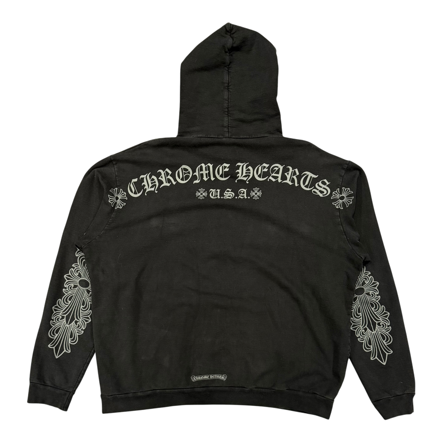 Chrome Hearts F&F Grey Floral Horseshoe Hoodie Black