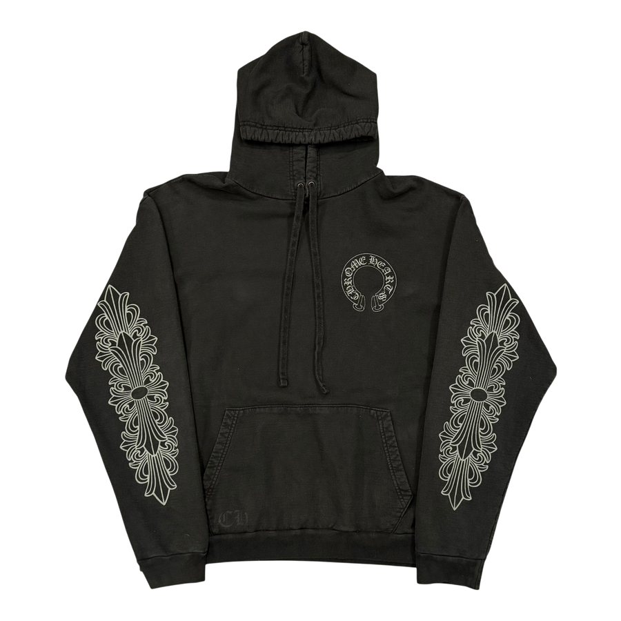 Chrome Hearts F&F Grey Floral Horseshoe Hoodie Black
