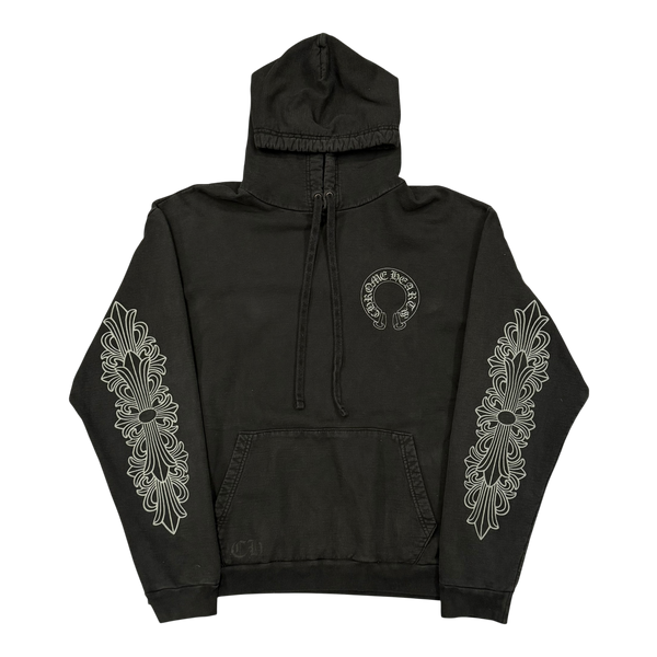 Chrome Hearts F&F Grey Floral Horseshoe Hoodie Black