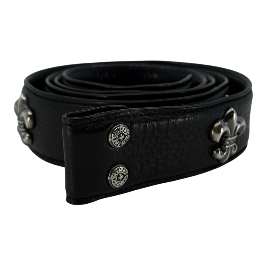Chrome Hearts Fleur de Lis Studded Leather Belt Strap Black