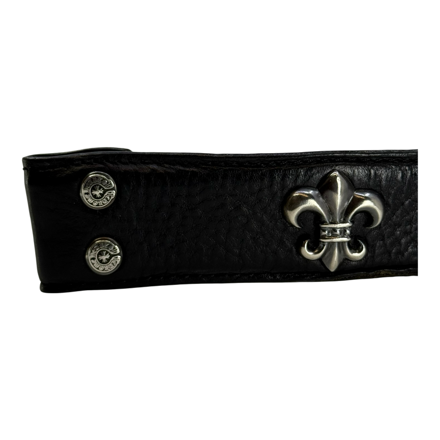 Chrome Hearts Fleur de Lis Studded Leather Belt Strap Black
