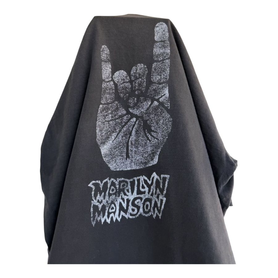 1996 Marilyn Manson Portrait Hand Sign T-Shirt Faded Black