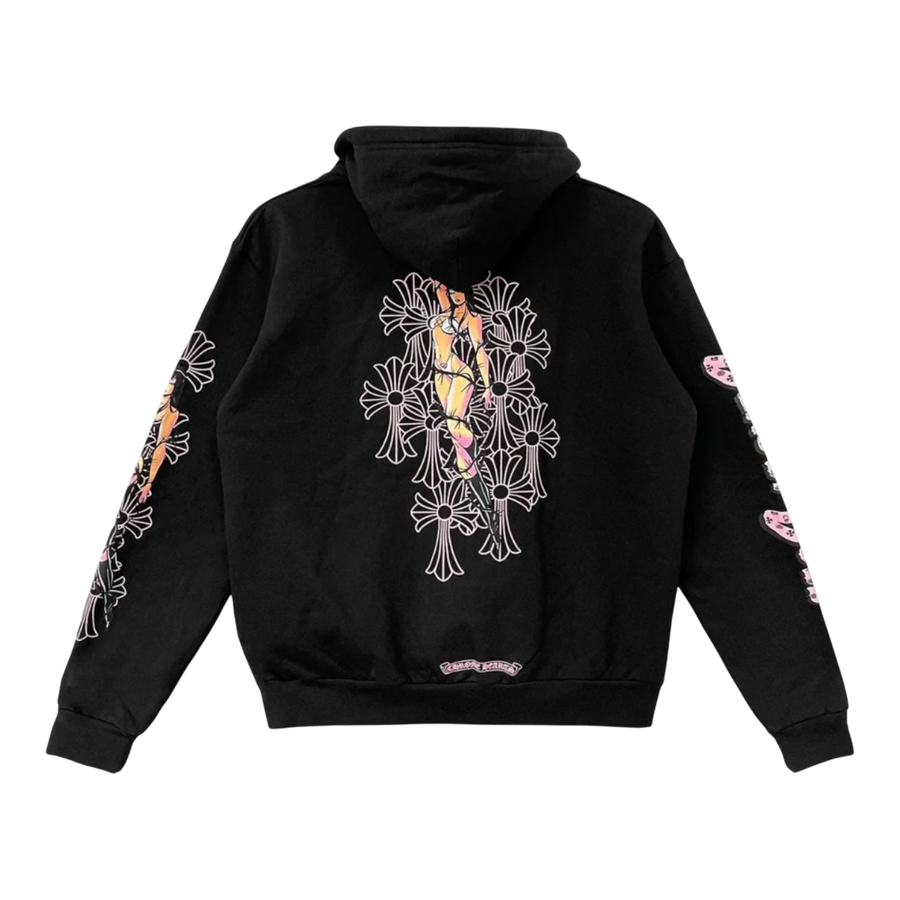 Chrome Hearts Deadly Doll Pink Cross Scroll Zip Up Hoodie