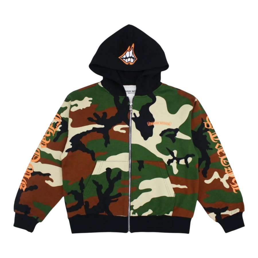 Chrome Hearts Matty Boy Caution Thermal Zip Up Hoodie Camo