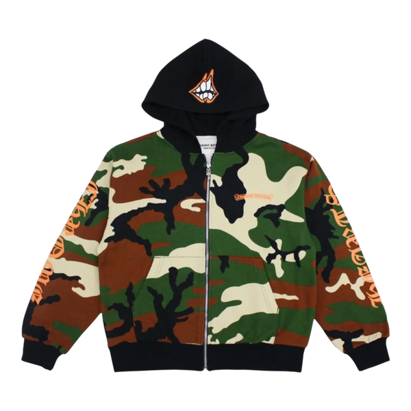 Chrome Hearts Matty Boy Caution Thermal Zip Up Hoodie Camo