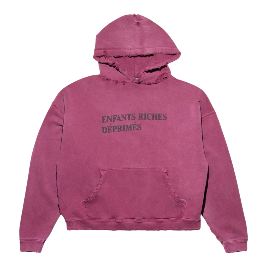 Enfants Riches Déprimés Thrashed Logo Hoodie Worn Burgundy/Black